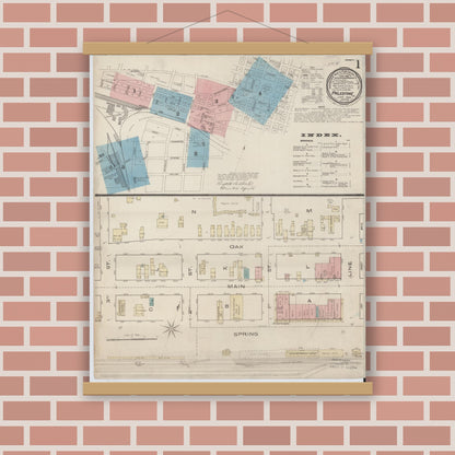 Old map wall art mockup — magnetic wood frame on brick wall — Sanborn Fire Insurance Map from Palestine, Anderson County, Texas (1885), Sheet #0001