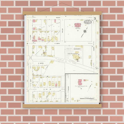 Old map wall art mockup — magnetic wood frame on brick wall — Sanborn Fire Insurance Map from Waverly, Pike County, Ohio (1911), Sheet #0005