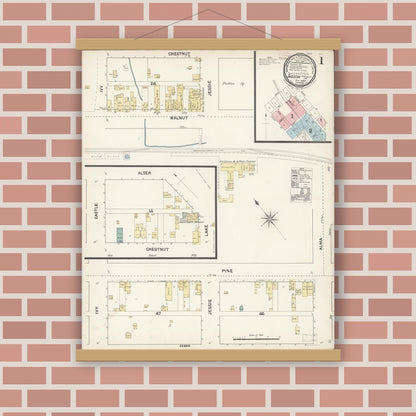 Old map wall art mockup — magnetic wood frame on brick wall — Sanborn Fire Insurance Map from Sisson, Siskiyou County, California (1889) - Complete Map Set