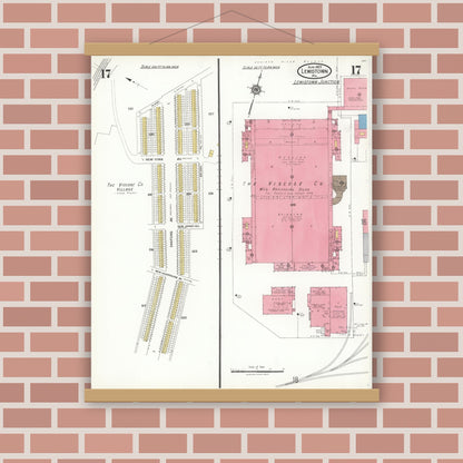 Old map wall art mockup — magnetic wood frame on brick wall — Sanborn Fire Insurance Map from Lewistown, Mifflin County, Pennsylvania (1923), Sheet #0017