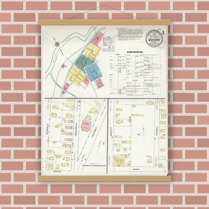 Old map wall art mockup — magnetic wood frame on brick wall — Sanborn Fire Insurance Map from Mohawk, Herkimer County, New York (1910) - Complete Map Set