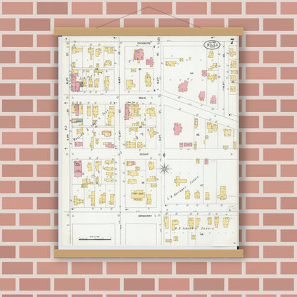 Old map wall art mockup — magnetic wood frame on brick wall — Sanborn Fire Insurance Map from Niles, Berrien County, Michigan (1900), Sheet #0007