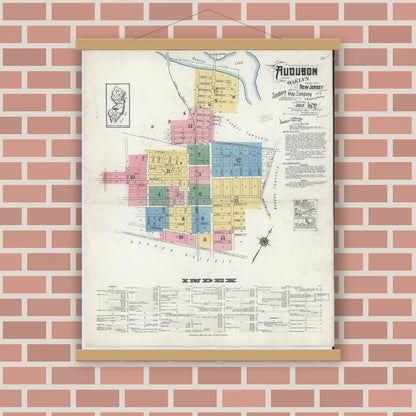 Old map wall art mockup — magnetic wood frame on brick wall — Sanborn Fire Insurance Map from Audubon, Camden County, New Jersey (1920) - Complete Map Set