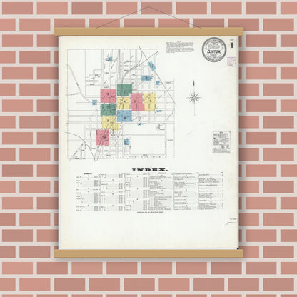 Old map wall art mockup — magnetic wood frame on brick wall — Sanborn Fire Insurance Map from Clinton, Henry County, Missouri (1902) - Complete Map Set