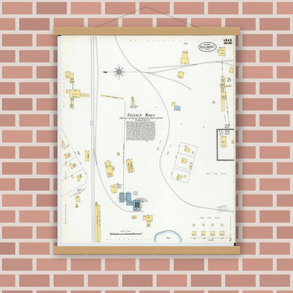 Old map wall art mockup — magnetic wood frame on brick wall — Sanborn Fire Insurance Map from Red Jacket, Houghton County, Michigan (1900), Sheet #0022