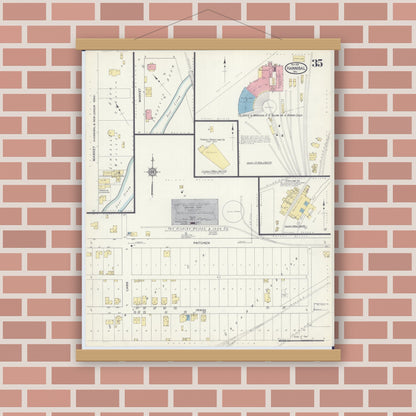 Old map wall art mockup — magnetic wood frame on brick wall — Sanborn Fire Insurance Map from Hannibal, Marion County, Missouri (1913), Sheet #0035