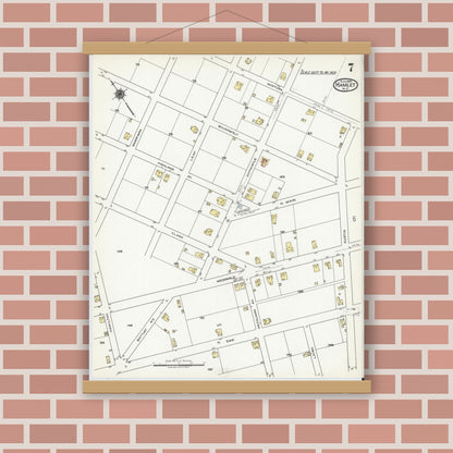 Old map wall art mockup — magnetic wood frame on brick wall — Sanborn Fire Insurance Map from Hamlet, Richmond County, North Carolina (1920), Sheet #0007