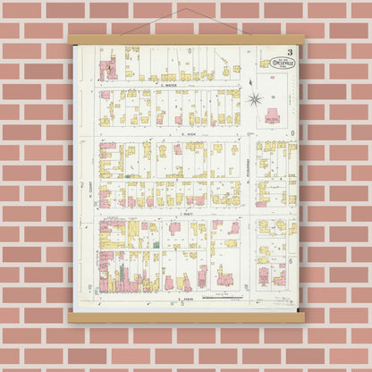 Old map wall art mockup — magnetic wood frame on brick wall — Sanborn Fire Insurance Map from Circleville, Pickaway County, Ohio (1899), Sheet #0003