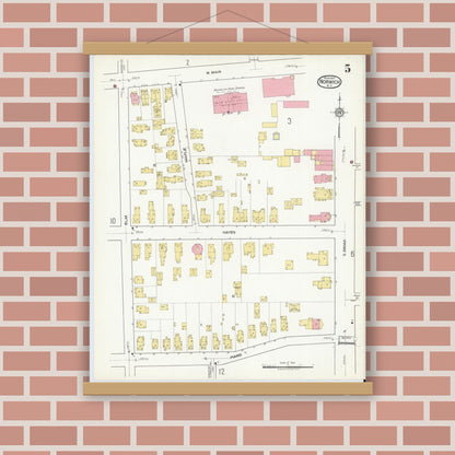 Old map wall art mockup — magnetic wood frame on brick wall — Sanborn Fire Insurance Map from Norwich, Chenango County, New York (1917), Sheet #0005