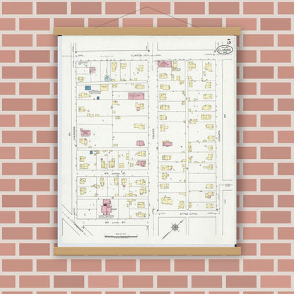 Old map wall art mockup — magnetic wood frame on brick wall — Sanborn Fire Insurance Map from Elmore, Ottawa County, Ohio (1920), Sheet #0005