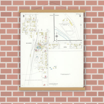 Old map wall art mockup — magnetic wood frame on brick wall — Sanborn Fire Insurance Map from Harrison, Hamilton County, Ohio (1938), Sheet #0005
