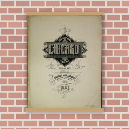 Old map wall art mockup — magnetic wood frame on brick wall — Sanborn Fire Insurance Map from Chicago, Cook County, Illinois (1910), Sheet #0001