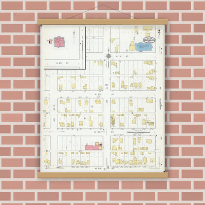 Old map wall art mockup — magnetic wood frame on brick wall — Sanborn Fire Insurance Map from Washburn, Bayfield County, Wisconsin (1918), Sheet #0002
