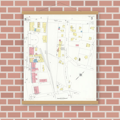 Old map wall art mockup — magnetic wood frame on brick wall — Sanborn Fire Insurance Map from Lexington, Middlesex County, Massachusetts (1935), Sheet #0003