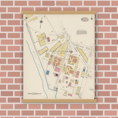 Old map wall art mockup — magnetic wood frame on brick wall — Sanborn Fire Insurance Map from Millville, Cumberland County, New Jersey (1923), Sheet #0006