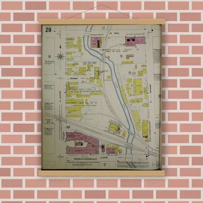 Old map wall art mockup — magnetic wood frame on brick wall — Sanborn Fire Insurance Map from Jackson, Jackson County, Michigan (1907), Sheet #0029