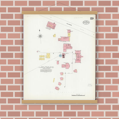 Old map wall art mockup — magnetic wood frame on brick wall — Sanborn Fire Insurance Map from Raleigh, Wake County, North Carolina (1903), Sheet #0029