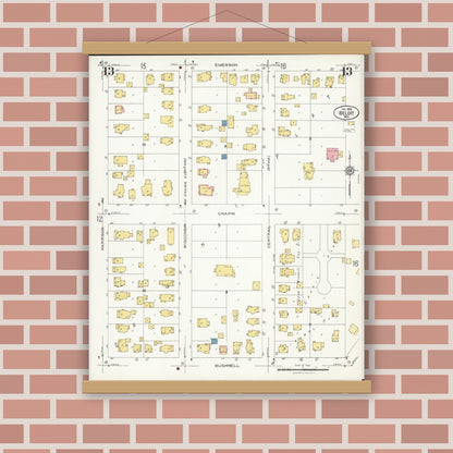 Old map wall art mockup — magnetic wood frame on brick wall — Sanborn Fire Insurance Map from Beloit, Rock County, Wisconsin (1926), Sheet #0013
