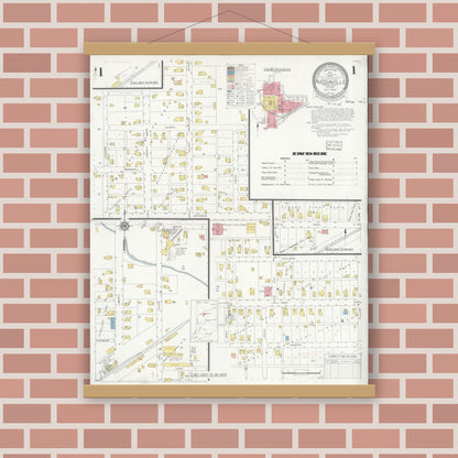 Old map wall art mockup — magnetic wood frame on brick wall — Sanborn Fire Insurance Map from Russiaville, Howard County, Indiana (1933) - Complete Map Set