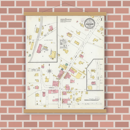 Old map wall art mockup — magnetic wood frame on brick wall — Sanborn Fire Insurance Map from Chatham, Pittsylvania County, Virginia (1902) - Complete Map Set