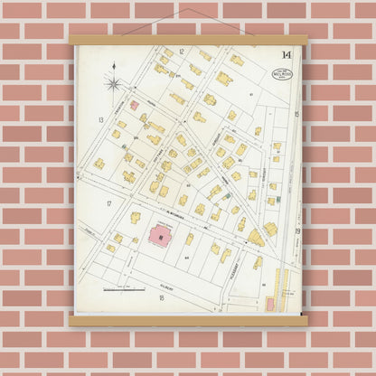Old map wall art mockup — magnetic wood frame on brick wall — Sanborn Fire Insurance Map from Melrose, Middlesex County, Massachusetts (1903), Sheet #0014