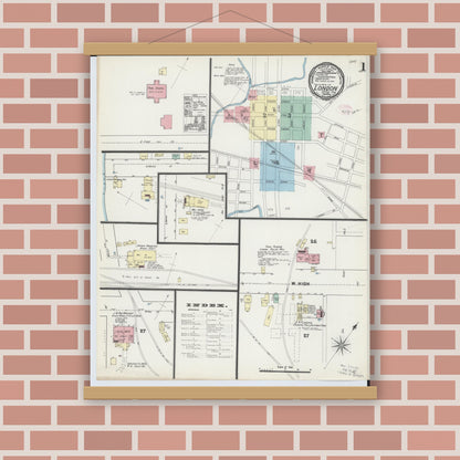 Old map wall art mockup — magnetic wood frame on brick wall — Sanborn Fire Insurance Map from London, Madison County, Ohio (1890) - Complete Map Set