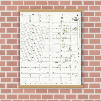 Old map wall art mockup — magnetic wood frame on brick wall — Sanborn Fire Insurance Map from Pablo Beach, Duval County, Florida (1924), Sheet #0005