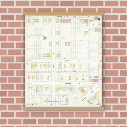 Old map wall art mockup — magnetic wood frame on brick wall — Sanborn Fire Insurance Map from Whiting, Lake County, Indiana (1907), Sheet #0002
