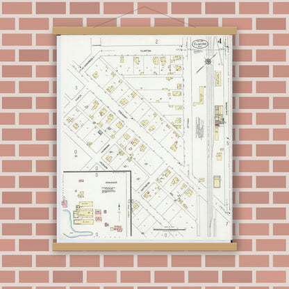 Old map wall art mockup — magnetic wood frame on brick wall — Sanborn Fire Insurance Map from Elmore, Ottawa County, Ohio (1920), Sheet #0004