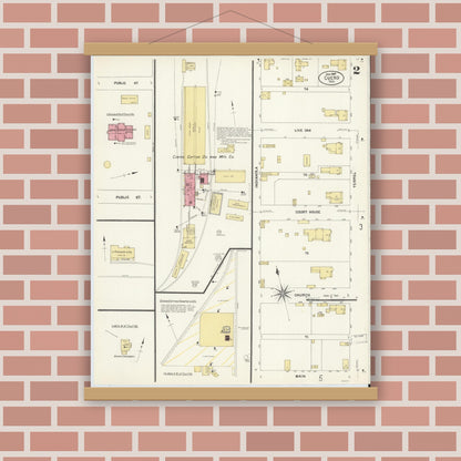 Old map wall art mockup — magnetic wood frame on brick wall — Sanborn Fire Insurance Map from Cuero, De Witt County, Texas (1907), Sheet #0002