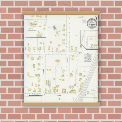 Old map wall art mockup — magnetic wood frame on brick wall — Sanborn Fire Insurance Map from Savannah, Wayne County, New York (1906) - Complete Map Set