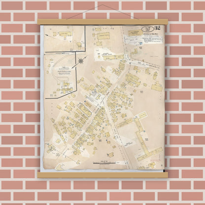 Old map wall art mockup — magnetic wood frame on brick wall — Sanborn Fire Insurance Map from Hilo, Hawaii County, Hawaii (1957), Sheet #0032