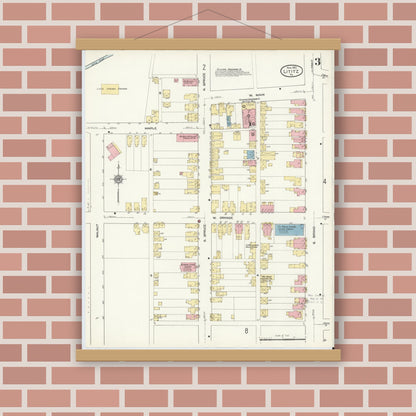 Old map wall art mockup — magnetic wood frame on brick wall — Sanborn Fire Insurance Map from Lititz, Lancaster County, Pennsylvania (1912), Sheet #0003