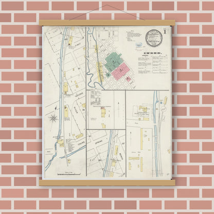 Old map wall art mockup — magnetic wood frame on brick wall — Sanborn Fire Insurance Map from Chatfield, Fillmore And Olmsted Counties, Minnesota (1894) - Complete Map Set