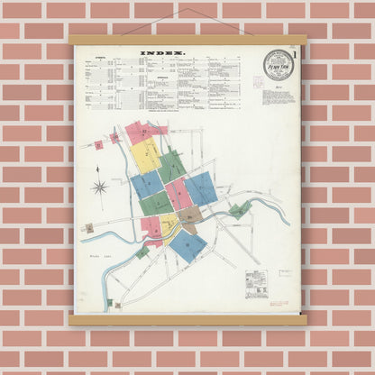 Old map wall art mockup — magnetic wood frame on brick wall — Sanborn Fire Insurance Map from Penn Yan, Yates County, New York (1903) - Complete Map Set