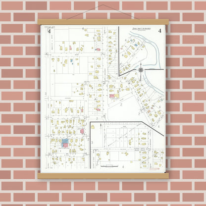 Old map wall art mockup — magnetic wood frame on brick wall — Sanborn Fire Insurance Map from Union City, Branch And Calhoun Counties, Michigan (1940), Sheet #0004
