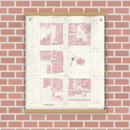 Old map wall art mockup — magnetic wood frame on brick wall — Sanborn Fire Insurance Map from Lamesa, Dawson County, Texas (1948), Sheet #0002