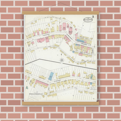Old map wall art mockup — magnetic wood frame on brick wall — Sanborn Fire Insurance Map from Mauch Chunk, Carbon County, Pennsylvania (1896), Sheet #0003