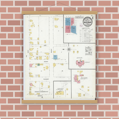 Old map wall art mockup — magnetic wood frame on brick wall — Sanborn Fire Insurance Map from West Union, Adams County, Ohio (1904), Sheet #0001