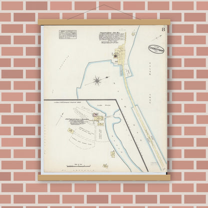 Old map wall art mockup — magnetic wood frame on brick wall — Sanborn Fire Insurance Map from Cheboygan, Cheboygan County, Michigan (1884), Sheet #0008