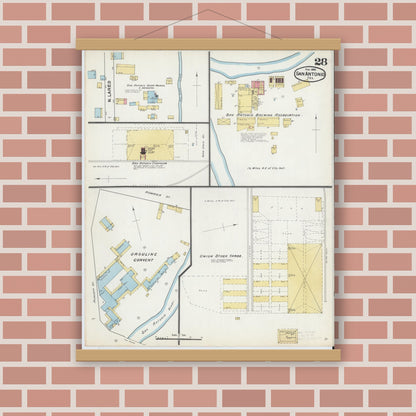Old map wall art mockup — magnetic wood frame on brick wall — Sanborn Fire Insurance Map from San Antonio, Bexar County, Texas (1892), Sheet #0028