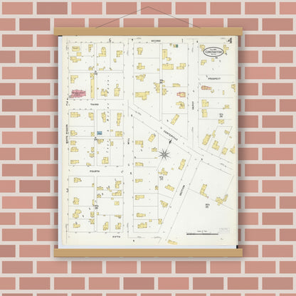 Old map wall art mockup — magnetic wood frame on brick wall — Sanborn Fire Insurance Map from Constantine, Saint Joseph County, Michigan (1909), Sheet #0004
