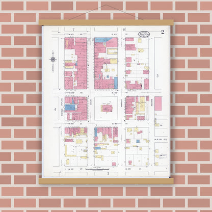 Old map wall art mockup — magnetic wood frame on brick wall — Sanborn Fire Insurance Map from Fulton, Callaway County, Missouri (1917), Sheet #0002