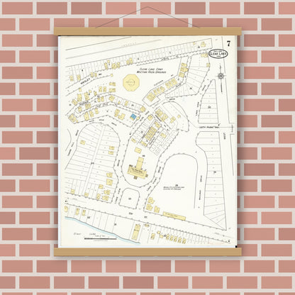 Old map wall art mockup — magnetic wood frame on brick wall — Sanborn Fire Insurance Map from Clear Lake, Cerro Gordo County, Iowa (1916), Sheet #0007