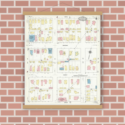 Old map wall art mockup — magnetic wood frame on brick wall — Sanborn Fire Insurance Map from Logansport, Cass County, Indiana (1911), Sheet #0009
