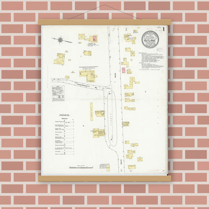 Old map wall art mockup — magnetic wood frame on brick wall — Sanborn Fire Insurance Map from Rutland, Worcester County, Massachusetts (1910) - Complete Map Set