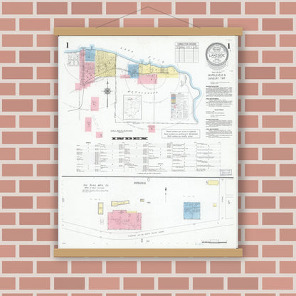 Old map wall art mockup — magnetic wood frame on brick wall — Sanborn Fire Insurance Map from Lakeside, Ottawa County, Ohio (1946) - Complete Map Set