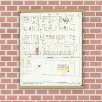 Old map wall art mockup — magnetic wood frame on brick wall — Sanborn Fire Insurance Map from Mound City, Pulaski County, Illinois (1914), Sheet #0003
