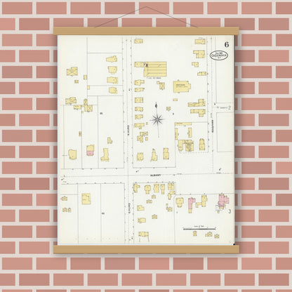 Old map wall art mockup — magnetic wood frame on brick wall — Sanborn Fire Insurance Map from Cazenovia, Madison County, New York (1906), Sheet #0006