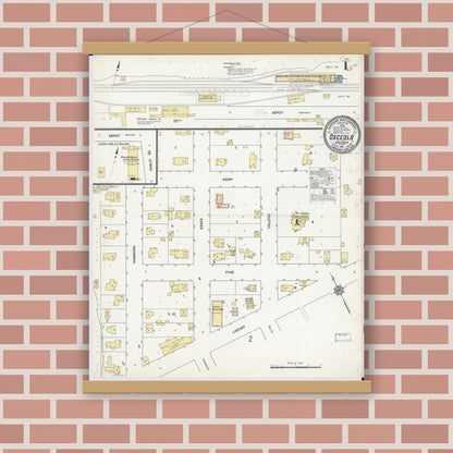 Old map wall art mockup — magnetic wood frame on brick wall — Sanborn Fire Insurance Map from Osceola, Polk County, Wisconsin (1911) - Complete Map Set
